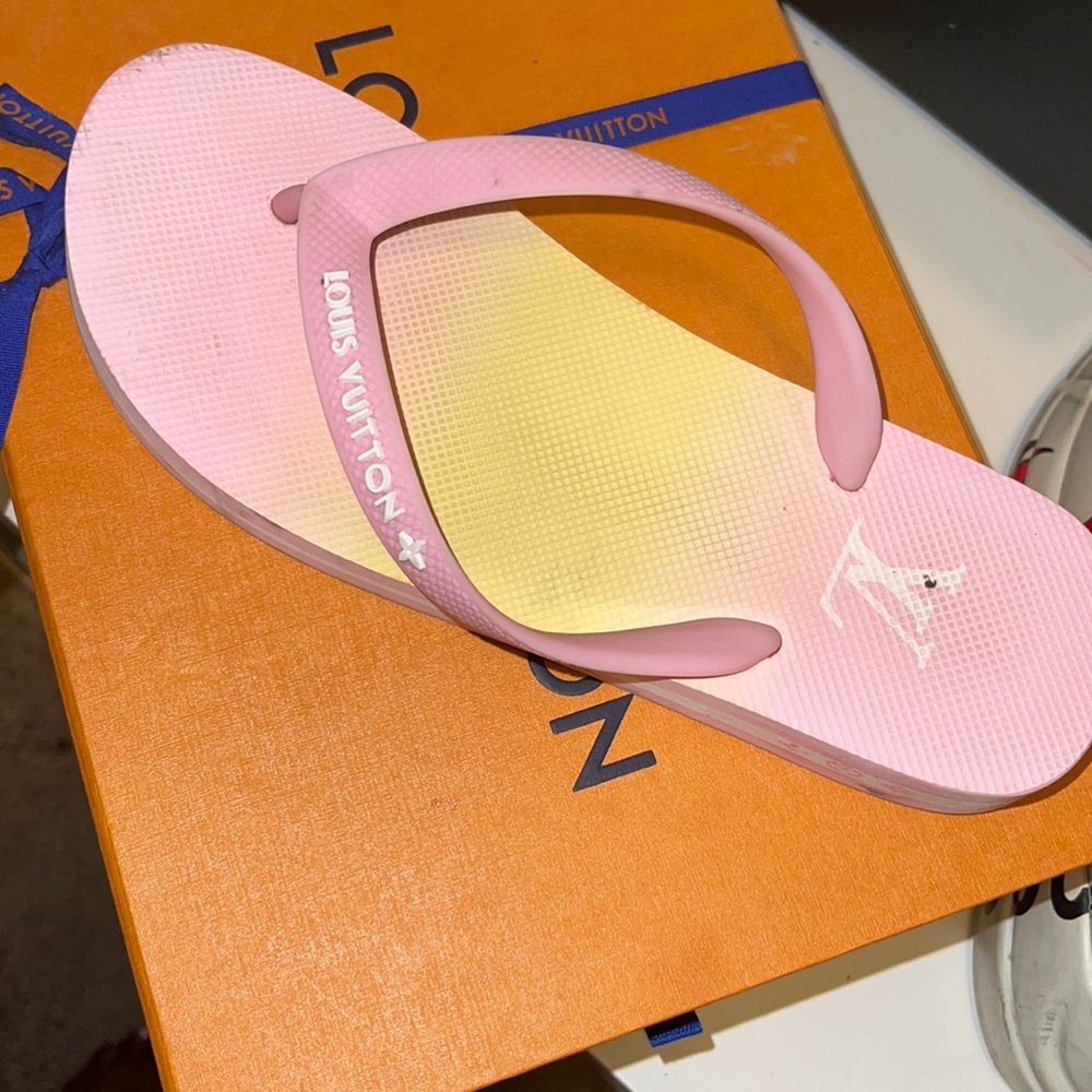 Pink white and yellow Louis Vuitton sandals
